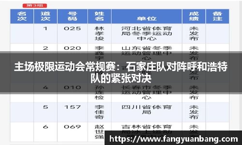 主场极限运动会常规赛：石家庄队对阵呼和浩特队的紧张对决